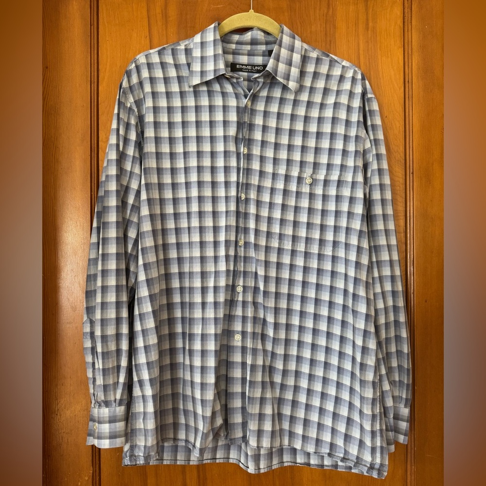 Emme Uno Blue Plaid Men's Button-Up Shirt